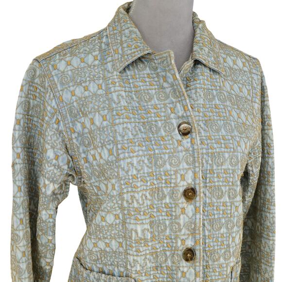 Click by Color Me Cotton Jacket Womens Medium Blue Denim Gold Embroidery Flaws - Picture 8 of 16